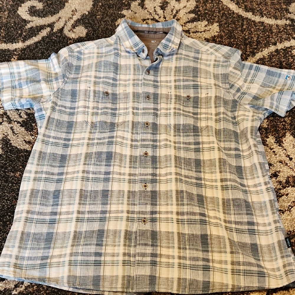 Kuhl Men’s Short-Sleeve Plaid Button-Down Shirt - Blue & White
